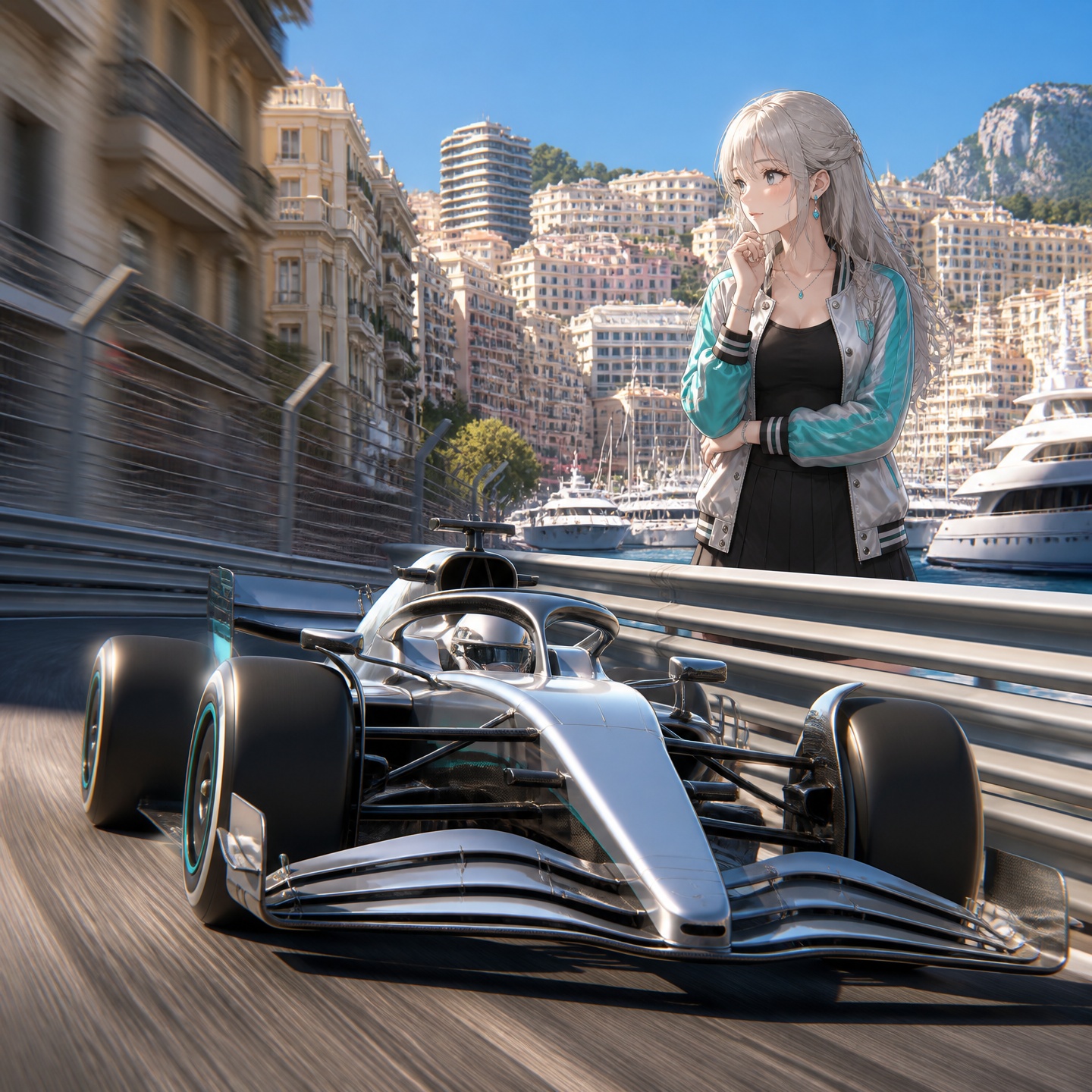 モナコの市街地サーキットを疾走する単色のF1マシン